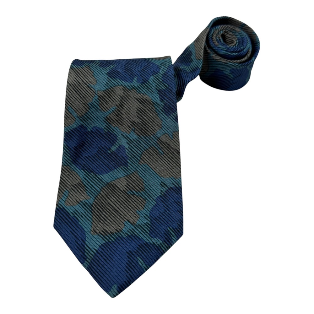 Kosins Clothes Detroit Mens Blue Teal Camo Abstract Ribbed Silk Texture Tie